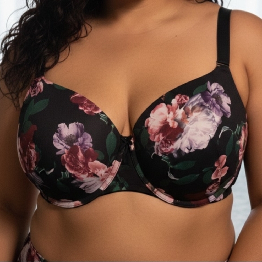 CACUIQUE Size 44G Elegant Floral Black Bra